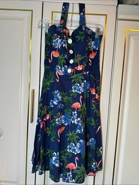 Navy Floral Flamingo Sundress with Buttons